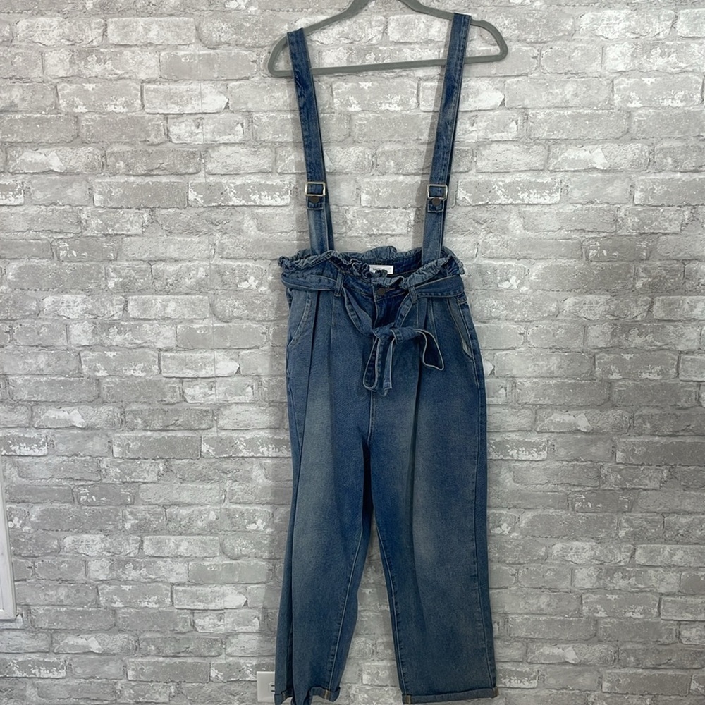Hashttag in Trend Stylish Suspender Straps Blue Denim Overall Jeans